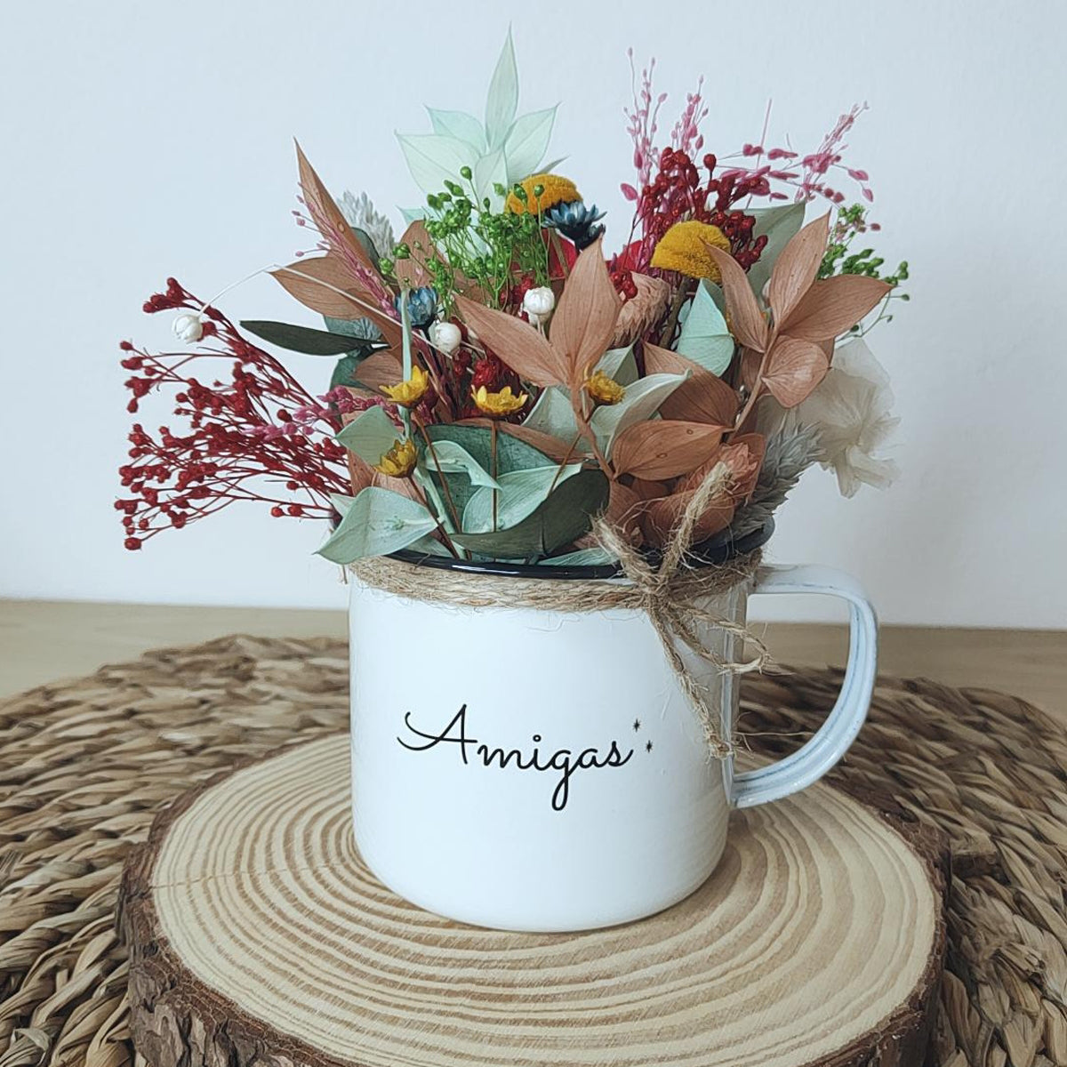 TAZA METAL FLORES PRESERVADAS