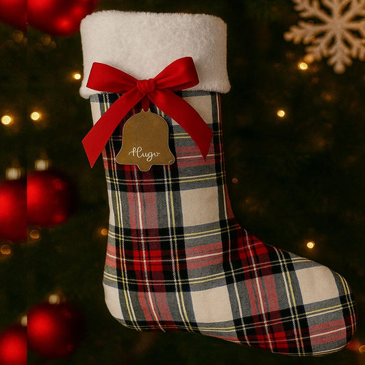 BOTA NAVIDAD CUADROS ROJA